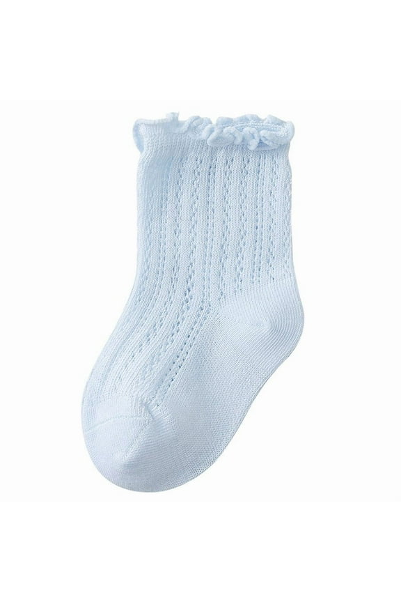 Toddler Socks Ruffle Socks Girls Frilly Dress Socks Baby Summer Mesh Solid Crew Socks,Blue,3-5 Years