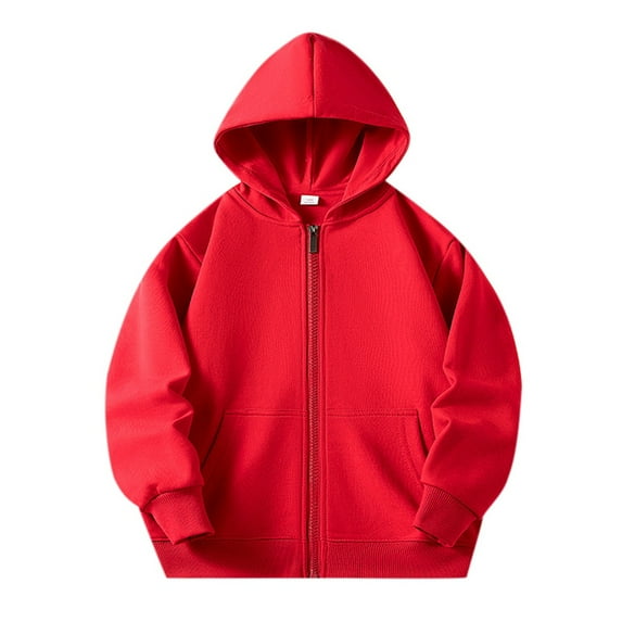 Huowey Toddler Sweatshirts Girls Full Zip Up Hooded Long Sleeve Solid Color Hoodies Sweater Tops For Children Unisex Soft Coat With Pocket Fall Coats,Red,8-9 Years