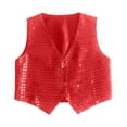 thumbnail image 1 of Huowey Tops Girls Stage Performance Jazz Dance Sequins Vest Sleeveless V-Neck Button Down Fashion Waistcoat Sparkling Shiny Streetwear Graphic Cotton Tee Top,RD1,12-13 Years, 1 of 4