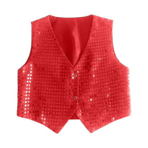 Huowey Tops Girls Stage Performance Jazz Dance Sequins Vest Sleeveless V-Neck Button Down Fashion Waistcoat Sparkling Shiny Streetwear Graphic Cotton Tee Top,RD1,12-13 Years