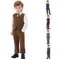 thumbnail image 1 of Huowey Travel Outfits For Boys Formal Suit 3 Piece Outfits Gentleman Dress Clothes Solid Long Sleeve Dress Shirt+Elegant Button Down Vest+Pants Party Wedding Sets,Brown,5-6 Years, 1 of 5