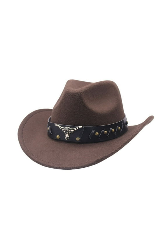 Unisex Adult Cowboy Hat Women'S Wide Brim Felt Fedora Hat Flat Top With Buckle Belt Felt Cattleman Western Hats For Cowboys And Cowgirls Streetwear