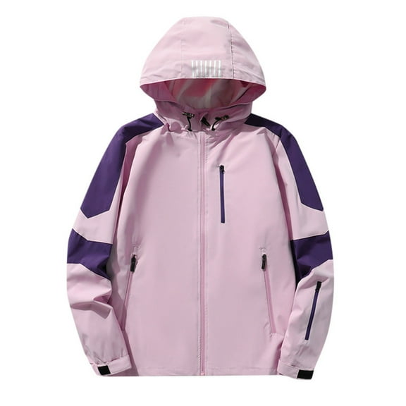 Huowey Unisex Big Boys Girls Fall Coat Long Sleeve Hoodies Sweatshirt Windproof Color Block Lightweight Full Zipper Up Jacket With Pocket For Autumn Winter Outwear,Purple,3-4 Years
