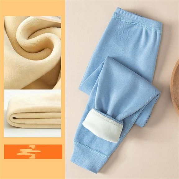 Huowey Unisex Big Boys Girls Snow Pants Winter Warm Solid Wool Fuzzy Lined Thick Sweatpants Jogger Sleepwear Wide Leg Elastic Waist Trousers ,Sky Blue,4-5 Years