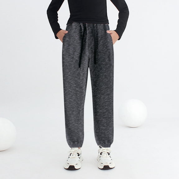 Huowey Unisex Boys Girls Pants Elastic Waist Wide Leg Ankle-Tied Jogger Fuzzy Thick Lined Winter Warm Sweatpants With Pockets Toddler Casual Solid Trousers,Navy,5-6 Years