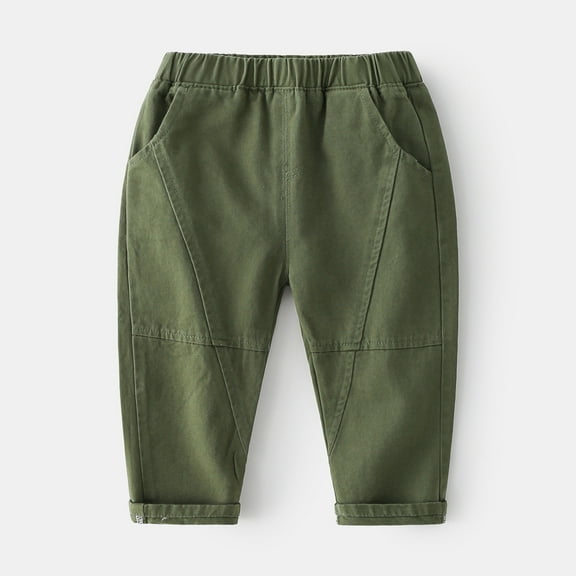 Huowey Unisex Girls Boys Classic Uniform Pants Straight Leg Dress Pants School Casual Comfortable Pull On Trousers Elastic Waist Outdoor Activities Daily Wear,Army Green,2-3 Years