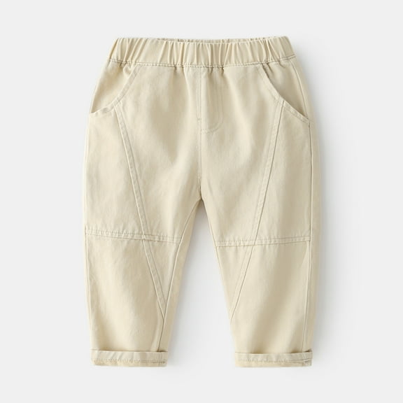 Huowey Unisex Girls Boys Classic Uniform Pants Straight Leg Dress Pants School Casual Comfortable Pull On Trousers Elastic Waist Outdoor Activities Daily Wear,Beige,4-5 Years