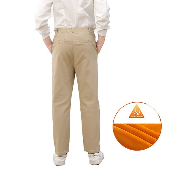 Huowey Unisex Girls Boys Classic Uniform Pants Straight Leg Dress Pants School Casual Comfortable Pull On Trousers Elastic Waist Outdoor Activities Daily Wear,Khaki2,7-8 Years