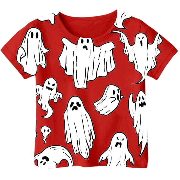 Huowey Unisex Girls Boys Shirt Halloween Cute Ghost Graphic Themed Party Printed Tee Top Short Sleeve O-Neck Casual Summer T Shirt Dailywear,6-7Y