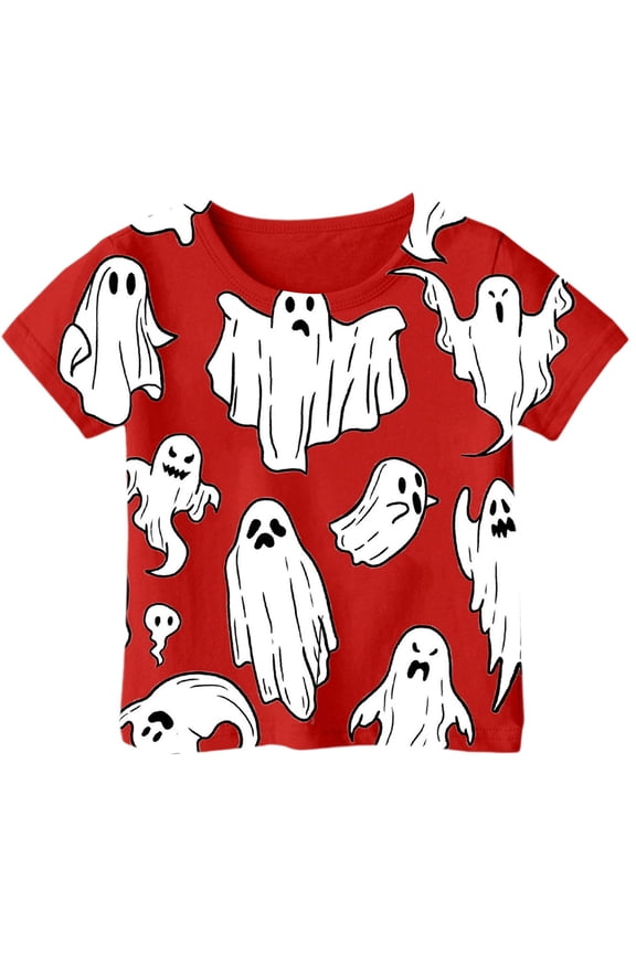 Unisex Girls Boys Shirt Halloween Cute Ghost Graphic Themed Party Printed Tee Top Short Sleeve O-Neck Casual Summer T Shirt Dailywear,6-7Y