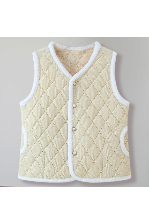 Vest For Women Fuzzy Wool Lined Thermal Vest Quilted Thick Warm Padded Sleeveless Button Jacket Cozy Soft Waistcoat Layer Outerwear Fall Fashion Winter Clothing,Beige,Xxxl