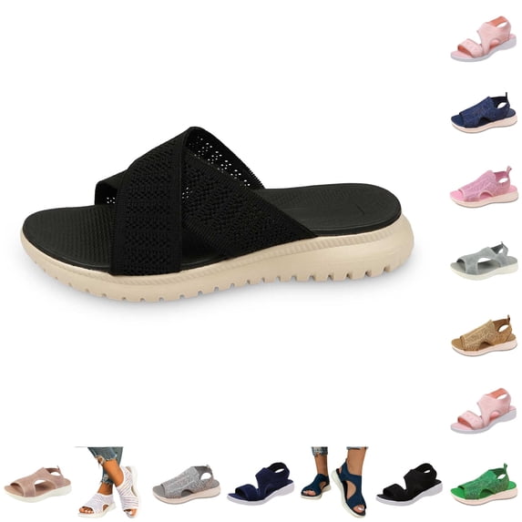 Huowey Wedge Sandals For Women Dressy Comfortable Summer Casual Hollow Knit Slingback Platform Sandals Open Toe Slip On Thicken Walking Shoes Beach Footwear,j-Black,8