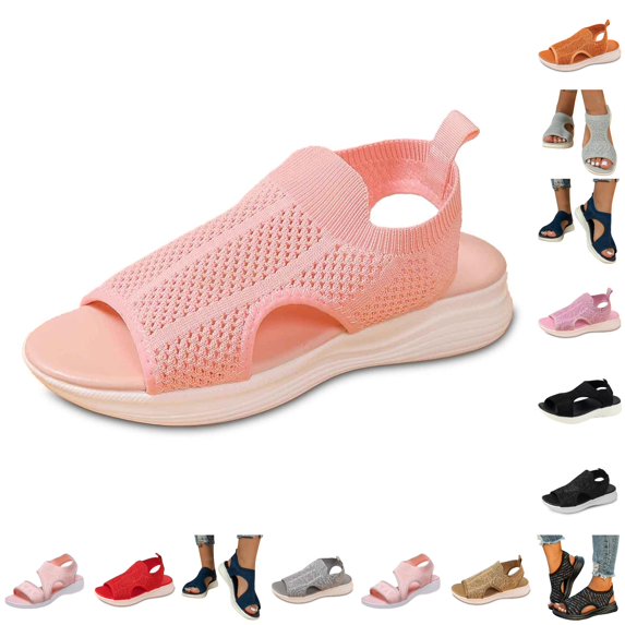 Huowey Wedge Sandals For Women Dressy Comfortable Summer Casual Hollow Knit Slingback Platform Sandals Open Toe Slip On Thicken Walking Shoes Beach Footwear,e-Pink,6.5