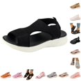 thumbnail image 1 of Huowey Wedge Sandals For Women Dressy Comfortable Summer Casual Hollow Knit Slingback Platform Sandals Open Toe Slip On Thicken Walking Shoes Beach Footwear,a-Black,9, 1 of 9