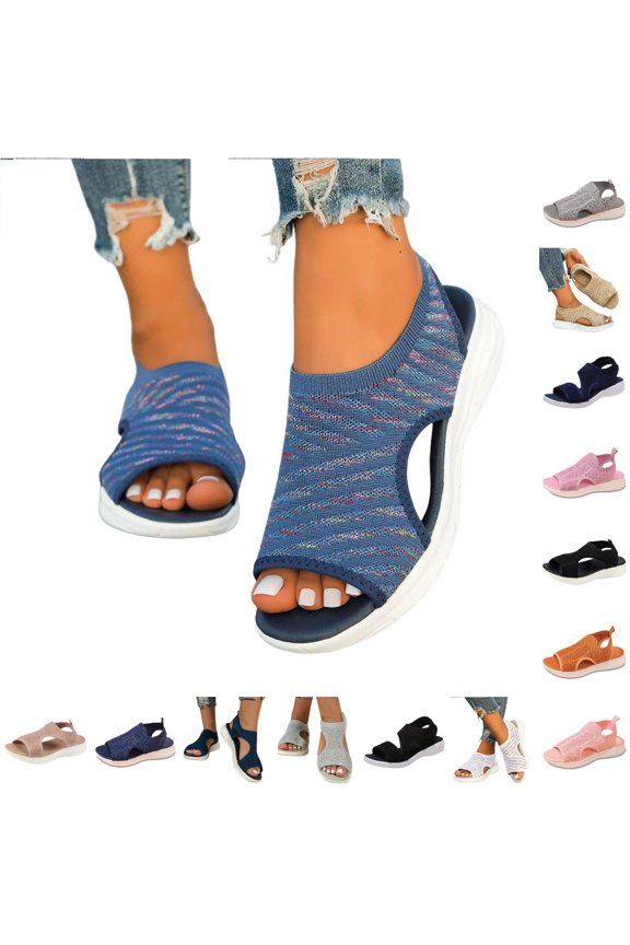 Wedge Sandals For Women Dressy Comfortable Summer Casual Hollow Knit Slingback Platform Sandals Open Toe Slip On Thicken Walking Shoes Beach Footwear,b-Blue,5