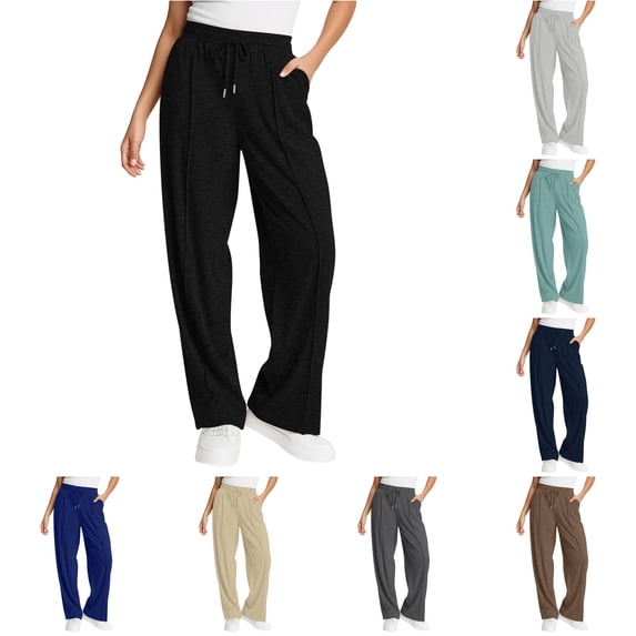 Huowey Wide Leg Sweatpants For Women Baggy Low Rise Joggers Pants With Pocket Drawstring Casual Daily Trendy Gym Athletic Bottoms,Black,L