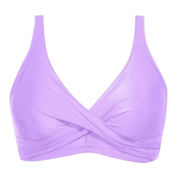 Huowey Women Back Stainless Steel Hooks Swimwear Tops Underwire Full Coverage Bikini Tops Push Up Swim Crop Tops Tie Back Bathing Suit Tops Resort Swim Wear Honeymoon Cruise Trendy Wear