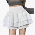 thumbnail image 1 of Huowey Women Ballet Mini Skirts Solid Color Smocked High Waist Ruffles Tiered Elegant Flowy Casual Boho Layered Pleated Beach Short Skirt,White,L, 1 of 9