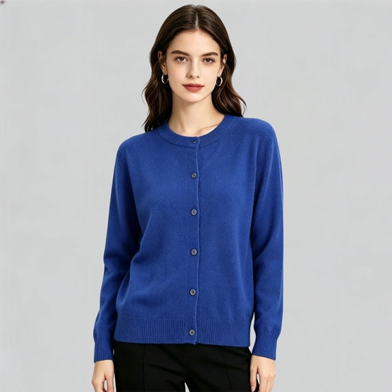 Huowey Women Cardigan Sweaters Knit Button Up Cardigans Long Sleeve Crew Neck Stylish Casual Daily Coats,Blue,M