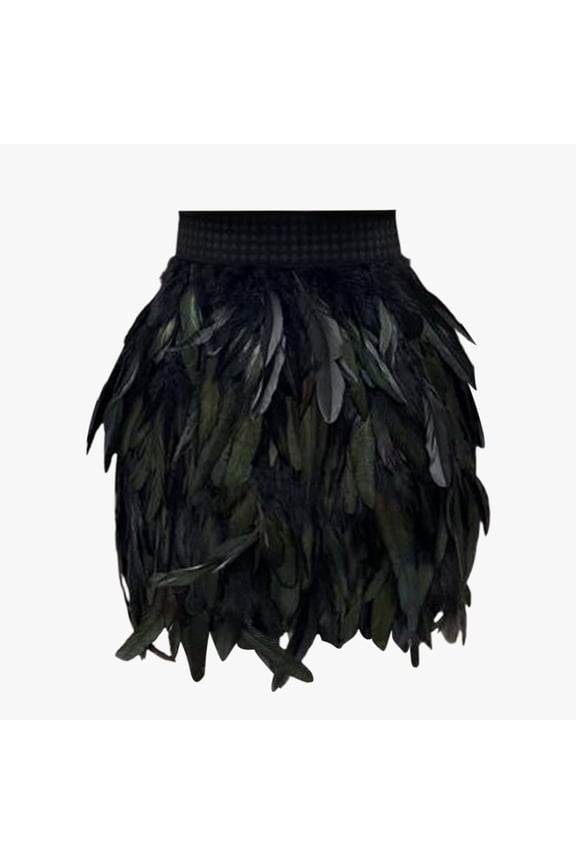 Women Feather Mini Skirts A-Line Fuzzy Elastic Mid Waist Fashionable Feather Party Bubble Puffy Stylish Short Tutu Skirt For Carnival Party,Black,XL