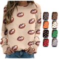 thumbnail image 1 of Huowey Women Glitter Football All Over Print Crewneck Sweatshirt Long Sleeve Soft Loose Casual Game Pullover Tops,Khaki,L, 1 of 4