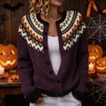 thumbnail image 1 of Huowey Women Halloween Cardigan Sweaters Fair Isle Knit Button Up Cardigans Long Sleeve Crew Neck Stylish Festival Coats,Dark Purple,XXXL, 1 of 4