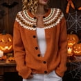 thumbnail image 1 of Huowey Women Halloween Cardigan Sweaters Fair Isle Knit Button Up Cardigans Long Sleeve Crew Neck Stylish Festival Coats,Orange,S, 1 of 4