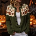 thumbnail image 1 of Huowey Women Halloween Cardigan Sweaters Pumpkin Pattern Knit Button Up Cardigans Long Sleeve Crew Neck Stylish Festival Coats,Army Green,XXXL, 1 of 4