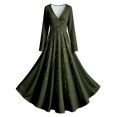 thumbnail image 1 of Huowey Women Halloween Witch Gothic Skeleton Dresses Flowy Elegant Cosplay Party Gown Long Sleeve V-Neck Eye-Catching Photo Dress,Green,S, 1 of 4