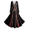 thumbnail image 1 of Huowey Women Halloween Witch Gothic Skeleton Dresses Flowy Elegant Cosplay Party Gown Long Sleeve V-Neck Soft Photo Dress,,S, 1 of 4