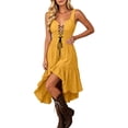 thumbnail image 1 of Huowey Women Halloween Witch Vampire Gothic Dresses Elegant Cosplay Party Gown Irregular Hem Spaghetti Strap Soft Trick Or Treat Dress,Yellow,XL, 1 of 7