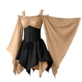 thumbnail image 1 of Huowey Women Halloween Witch Vampire Off Shoulder Gothic Dresses Elegant Cosplay Party Gown Irregular Hem Batwing Sleeve Soft Trick Or Treat Dress,Khaki,XL, 1 of 5