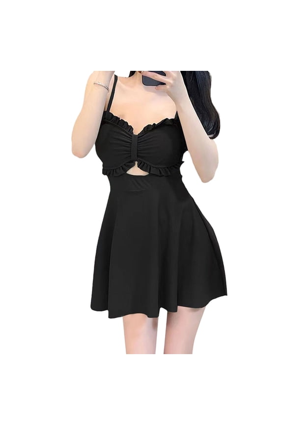 Women Hawaii Swimwear Female Sling 2PCS Sun Block Long Sleeved Small Coat Dress Conservative Hot Spring Bathing Suit Slim Holiday Resort Swim Wear Honeymoon Cruise Trendy Wear