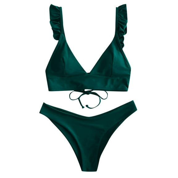 Huowey Women High Cut V-Neck 2PCS Bikini Swimwear Swimsuit Beachwear Resort Swim Wear Honeymoon Cruise Trendy Wear