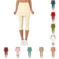 thumbnail image 1 of Huowey Women High Waist Capri Skort Stretch Solid Skirted Leggings Wide Elastic Waistband Breathable Athletic Bottoms For Tennis Yoga Workout Walking Casual Summer Pants,Beige,XL, 1 of 7