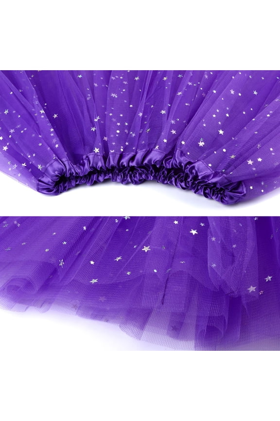 Women High Waist Sequin Skirt Short Length Elastic Waist Mesh Glitter Tutu Mini Skirts Ruffles Dancing Pleated A-Line Flared Tulle Dancewear,Purple,One Size