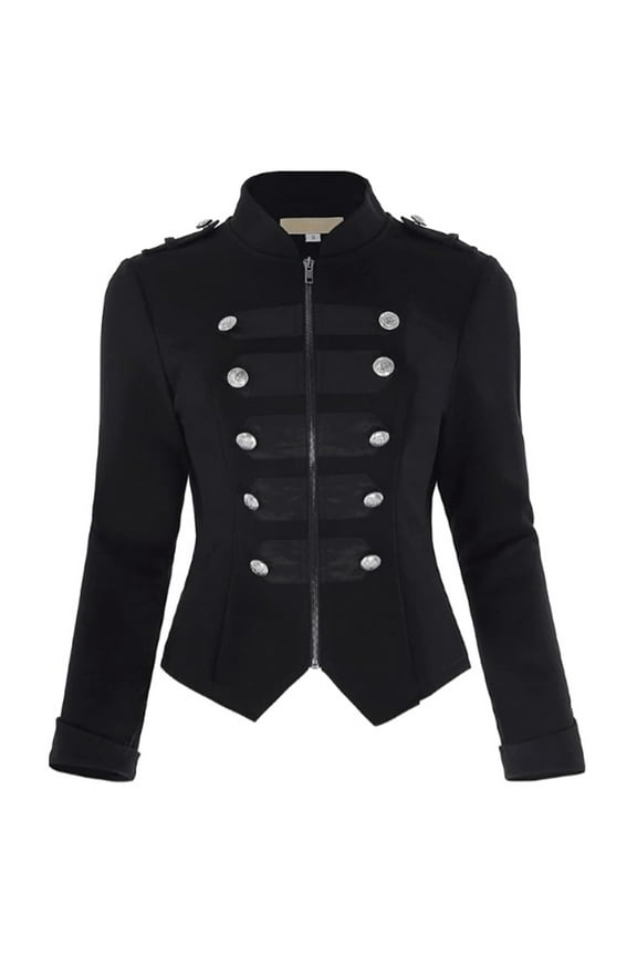 Women Jacket Fall Winter Casual Solid Color Long Sleeve Gothic Tops Fashion Button Zipper Up Clothing Themed Party Comfort Coats Outwear,Black,M