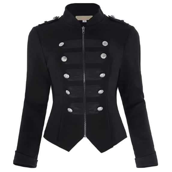 Huowey Women Jacket Fall Winter Casual Solid Color Long Sleeve Gothic Tops Fashion Button Zipper Up Clothing Themed Party Comfort Coats Streewear,Black,Xxl