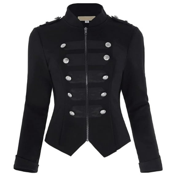 Huowey Women Jacket Fall Winter Casual Solid Color Long Sleeve Gothic Tops Fashion Button Zipper Up Clothing Themed Party Comfort Coats Streewear,Black,Xxl