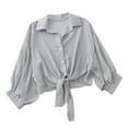 thumbnail image 1 of Huowey Women Long Sleeve Swimwear Shirt Cover Up Button Down Turndown Collar Crop Top Summer Loose Sunscreen Clothing Garment Fashionable Cozy Sun Protection Beachwear,Gray,M, 1 of 3
