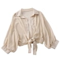 thumbnail image 1 of Huowey Women Long Sleeve Swimwear Shirt Cover Up Button Down Turndown Collar Crop Top Summer Loose Sunscreen Clothing Garment Fashionable Cozy Sun Protection Beachwear,Brown,S, 1 of 3