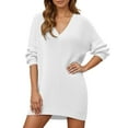 thumbnail image 1 of Huowey Women Ribbed Knit Sweater Dress Casual V Neck Long Sleeve Pullover Relaxed Loose Fit Elegant Dresses Above Knee Length For Winter Oversized Streetwear, 1 of 6