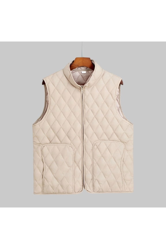 Women'S Coats, Jackets & Vests Stylish Sleeveless Puffer Vest Zip Up Stand Collar Solid Color Jacket Retro Quilted Padded Casual Thick Warm Layering Piece Fall Fashion Outfit,Grey,Xxxxl