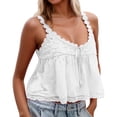 thumbnail image 1 of Huowey Women's Lace Trim Tank Top Sleeveless Scoop Neck Lace Trim Solid Color Cotton Linen Shirts Embroidery Camisole Loose Fit Summer Cozy Dailywear Vacation Tshirts Clothes,White,L, 1 of 9