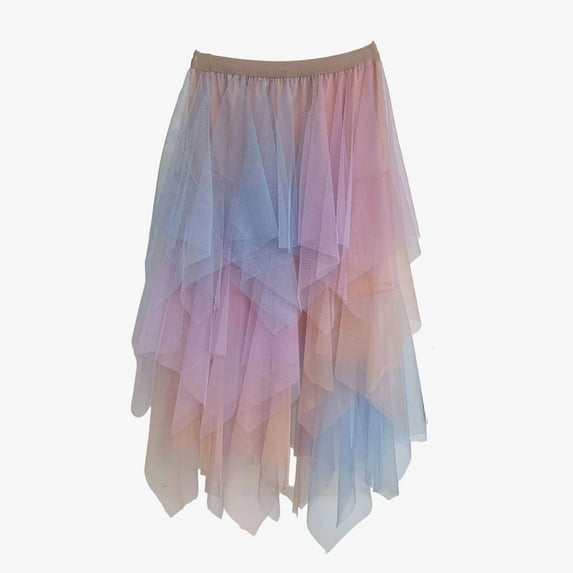 Huowey Women'S Midi Skirt Gradient Colot High Waisted Ruffled Tiered Mesh Pleated A Line Elegant Flowy Long Tulle Skirt Party Wedding Guest Dailywear,Sky Blue,XXL