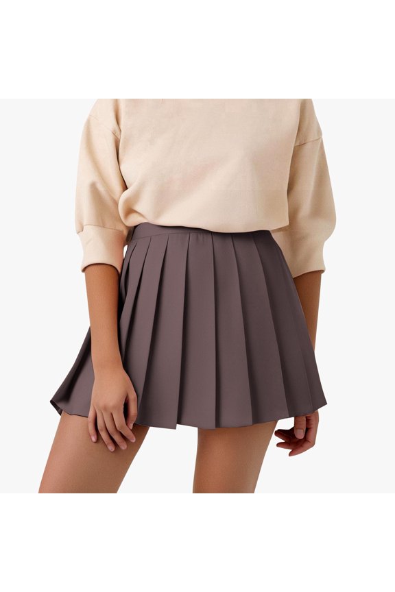 Women'S Pleated Tennis Skirt Solid Color High Waist Sports School Uniform Skirts Stylish A-Line Skater Skirts With Lining Shorts Athletic Skort ,Coffee,XXL