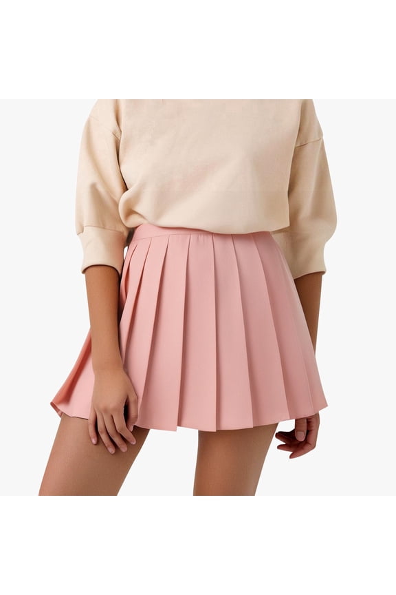 Women'S Pleated Tennis Skirt Solid Color High Waist Sports School Uniform Skirts Stylish A-Line Skater Skirts With Lining Shorts Athletic Skort ,Pink,XXL