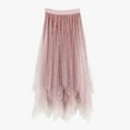 thumbnail image 1 of Huowey Women'S Sequin Tutu Skirt Long Irregular Hem High Waist Ruffles Layered Solid Color Spring Summer Star Sequins Velvet Lined A-Line Tulle Mesh Skirt,Pink,One Size, 1 of 4