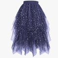thumbnail image 1 of Huowey Women'S Sequin Tutu Skirt Long Irregular Hem High Waist Ruffles Layered Solid Color Spring Summer Star Sequins Velvet Lined A-Line Tulle Mesh Skirt,Navy,S, 1 of 3