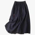 thumbnail image 1 of Huowey Women'S Spring Summer Casual Skirts Loose Relaxed Solid Color Elastic Waist Linen Cotton A Line Mid Length Ruffles Breathable Cozy Midi Skirt,Navy,L, 1 of 3